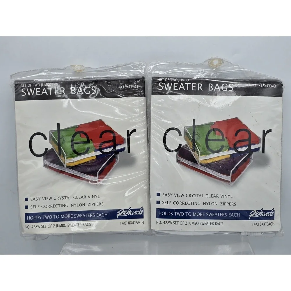 4 Bags - Multi Sweater Garment Storage Vinyl Cover Ups by Richards 14x18x4 NEW
